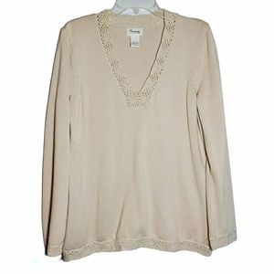 100% Cotton Cambridge Dry Goods Light Tan Knit Sweater Size XL